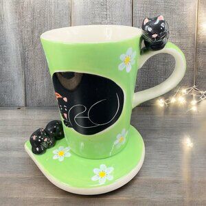 Herman Dodge & Son Homestead Collection Ceramic Kitty Cat Coffee Mug Cup Coaster